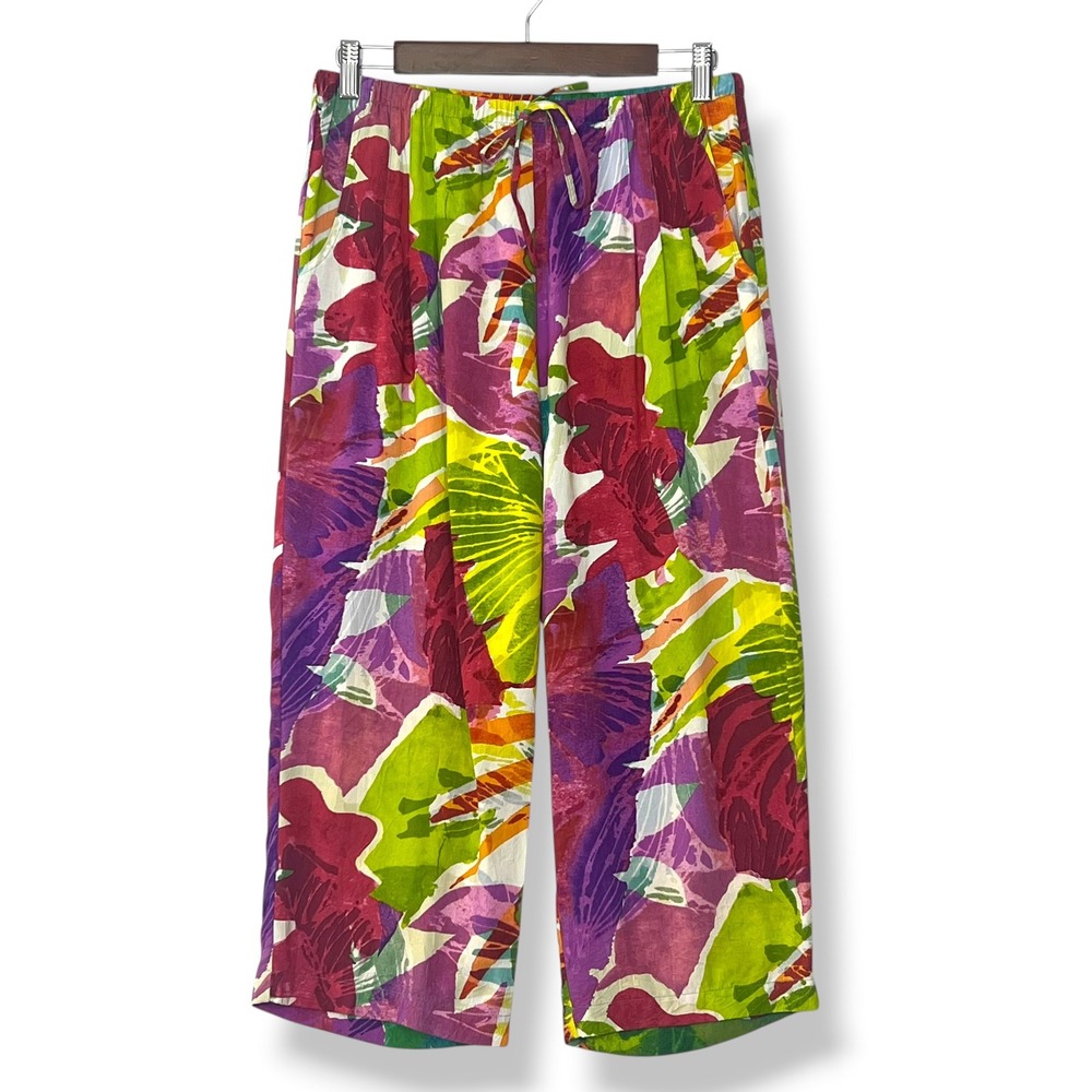 Jams World Crop Pants S Luminous Floral 100% Rayon Vacation Resort Maximalist